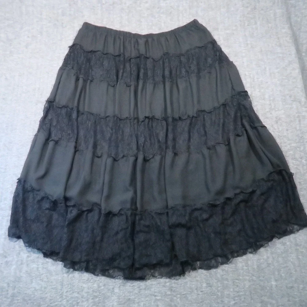 Antthony Tiered Lace Skirt 2X Black Ruffle Boho Cottagecore Peasant Whimsigoth